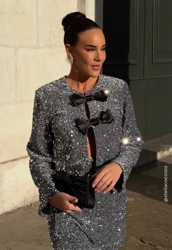 Bow Sequin Velvet Jacket
