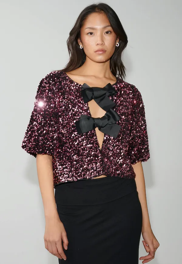 Gina Tricot - Bow top - paljettoppar & glittriga toppar - Rosa - XS - Dam