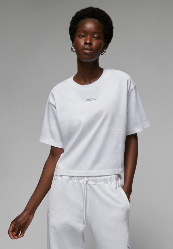 Boxformad t-shirt med grafik Paris Saint-Germain för kvinnor - Vit