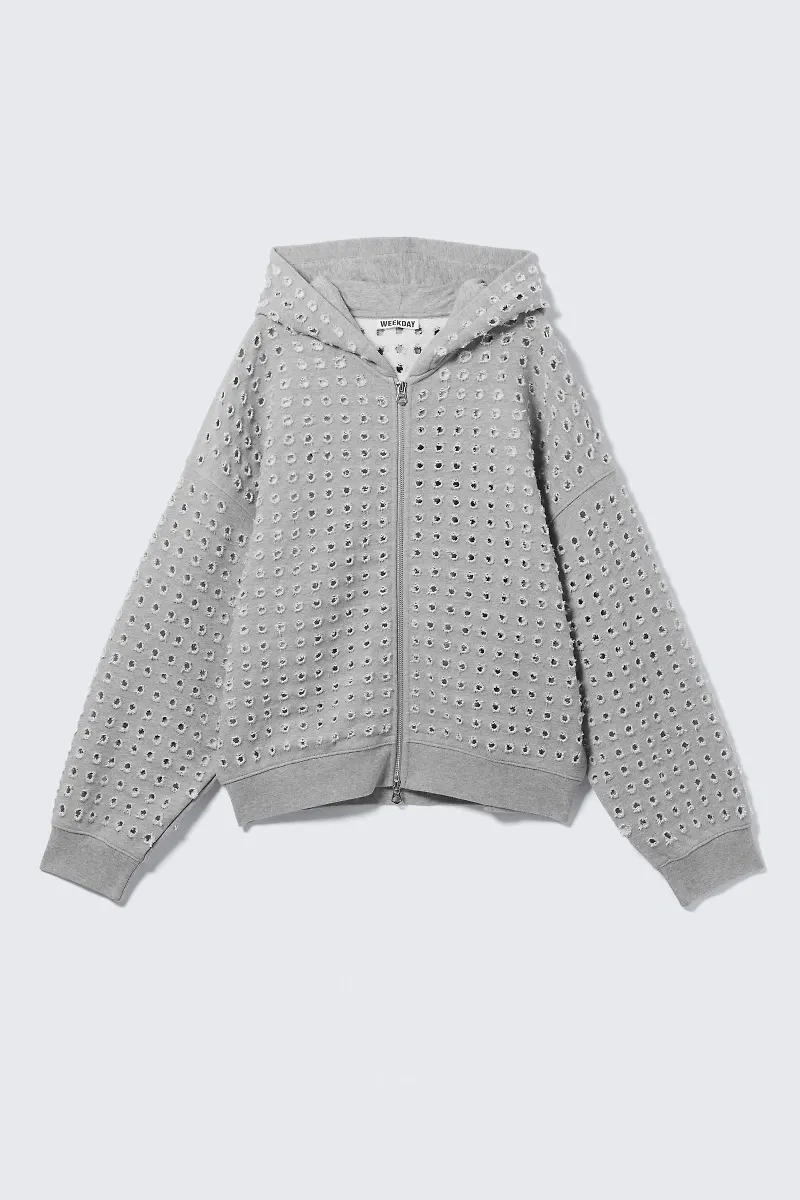 Boxy Laser-Cut Zip Hoodie