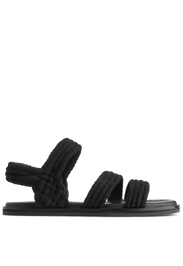 Braided Cotton and Leather Sandals - Black