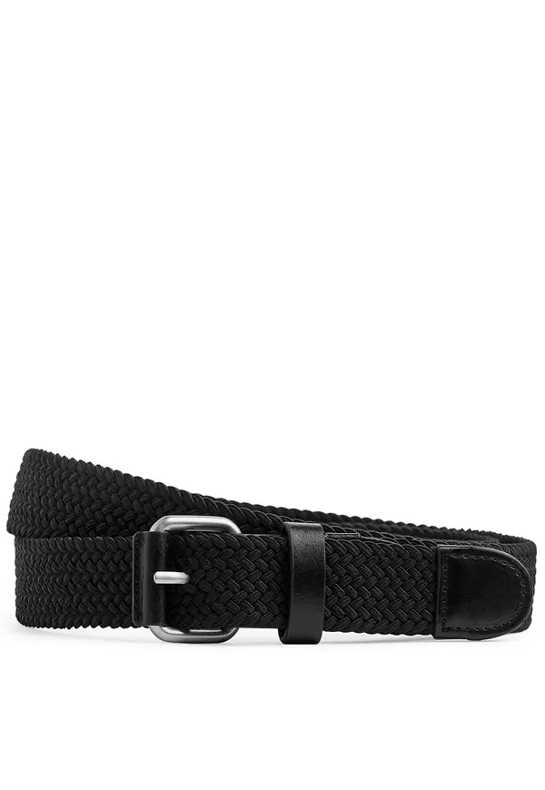 Braided Leather Trimmed Belt - Black