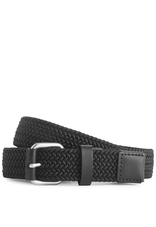 Braided Leather Trimmed Belt - Black