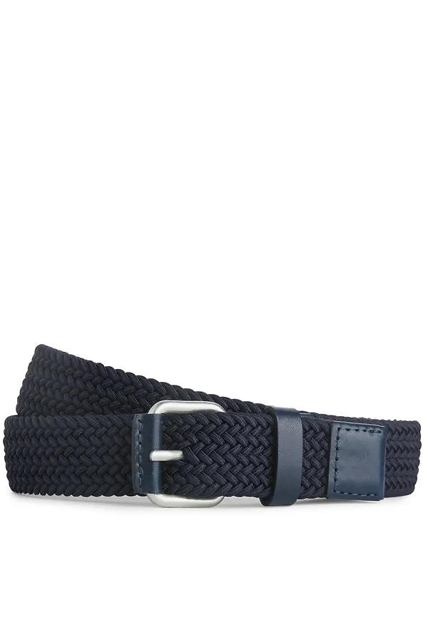 Braided Leather Trimmed Belt - Blue