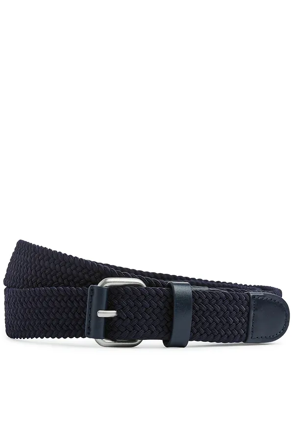 Braided Leather Trimmed Belt - Blue