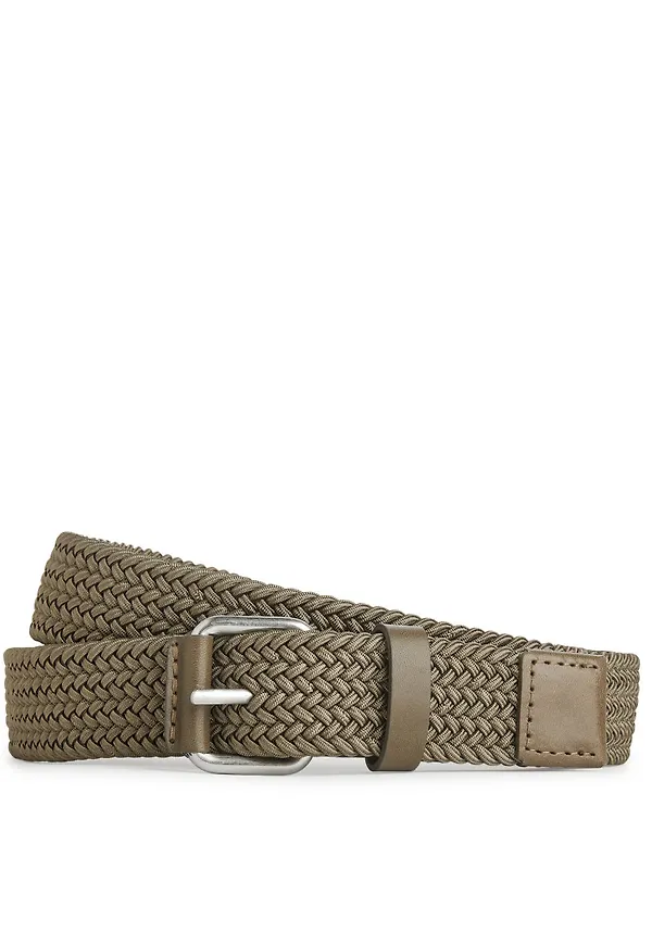 Braided Leather Trimmed Belt - Green