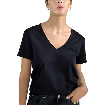 Bread and Boxers V-Neck Regular Tee Svart ekologisk bomull Large Dam