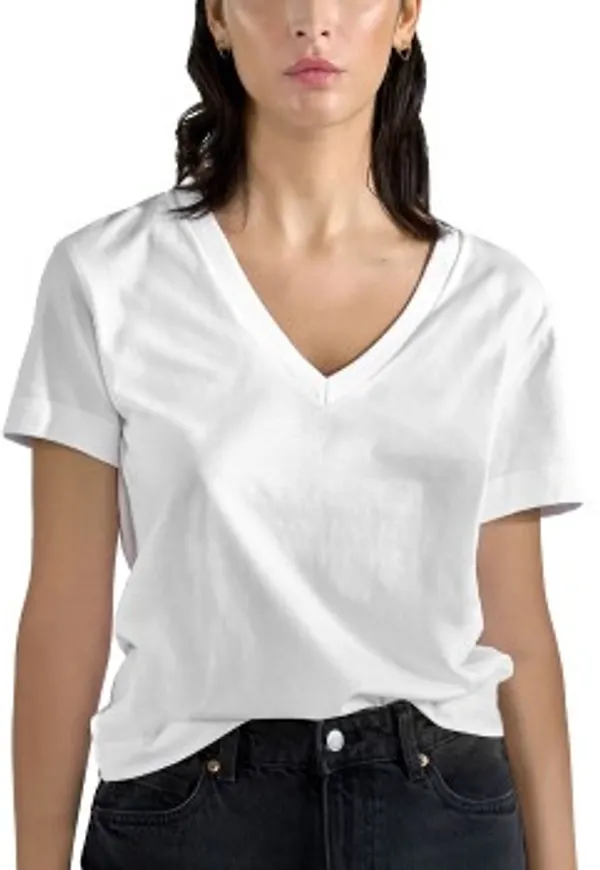 Bread and Boxers V-Neck Regular Tee Vit ekologisk bomull Medium Dam
