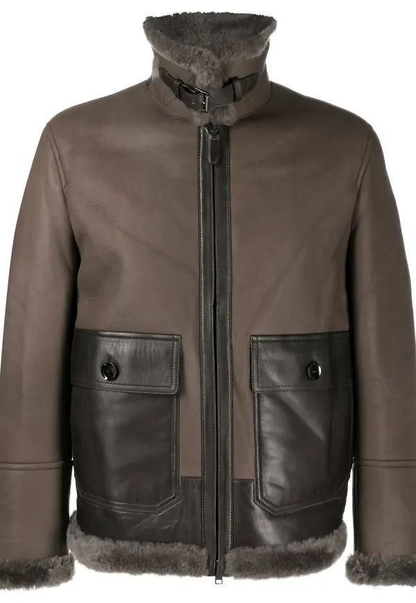 Brioni fårskinnsjacka med panel - Brun