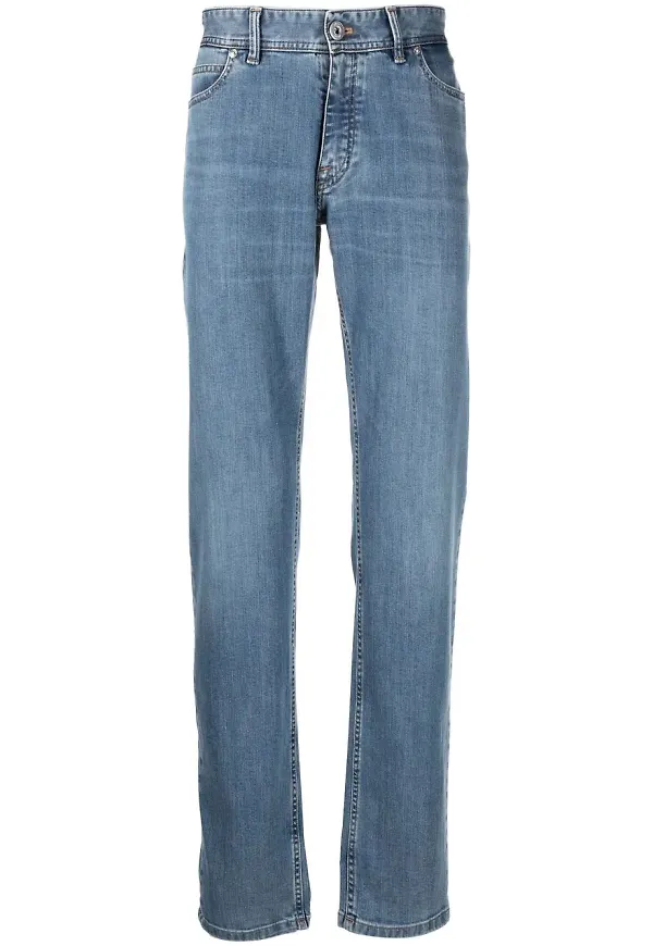 Brioni straight-jeans med blekt effekt - Blå