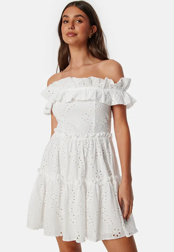 Broderie Anglaise Flounce Off Shoulder dress