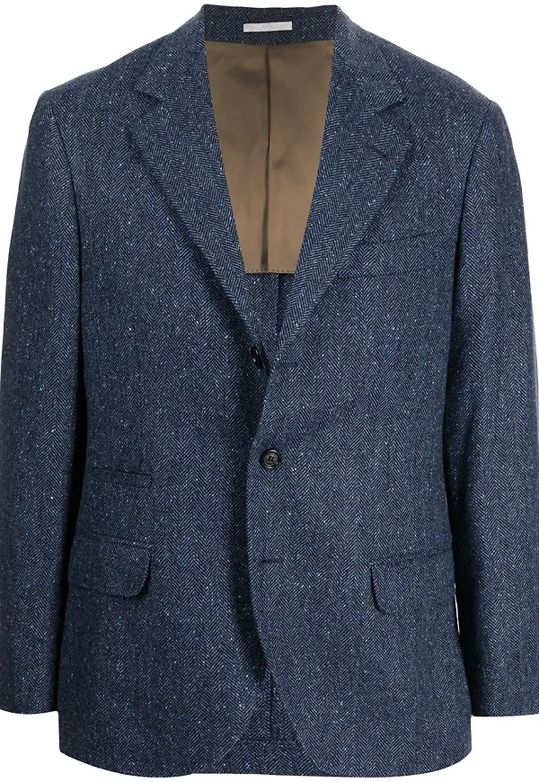 Brunello Cucinelli enkelknäppt fiskbensmönstrad blazer - Blå