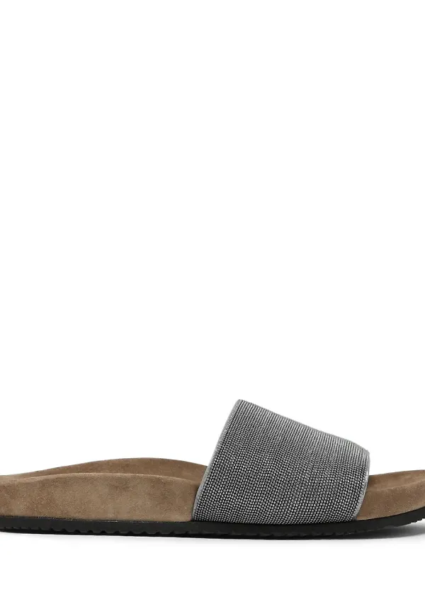 Brunello Cucinelli tofflor med brodyr - Silverfärgad