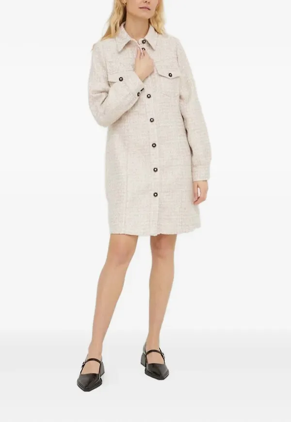 Bruuns Bazaar kort skjortklänning i tweed - Neutral – Farfetch