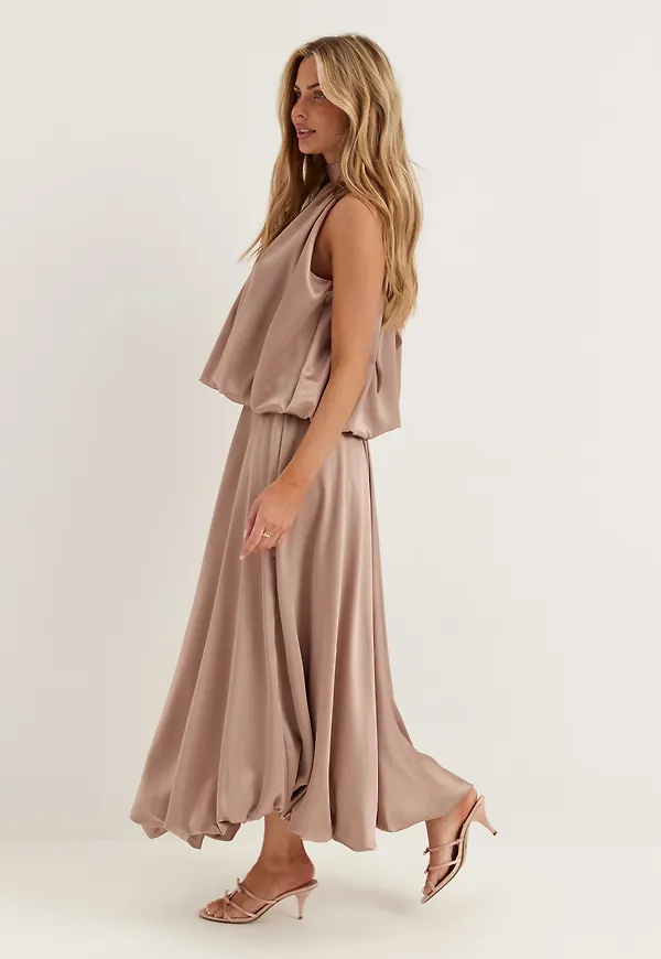 Bubble-Hem Satin Ankle Skirt