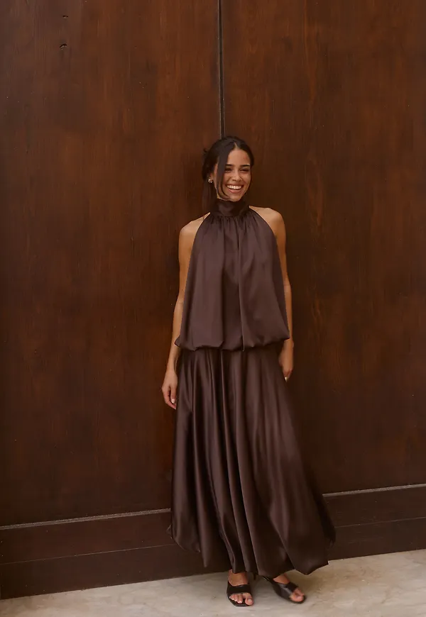 Bubble-Hem Satin Ankle Skirt