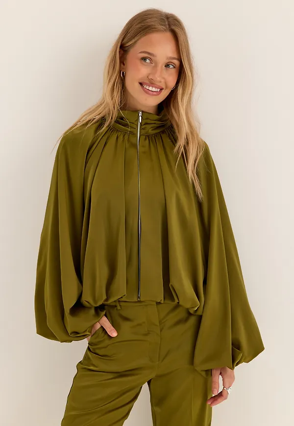 Bubble Hem Satin Jacket