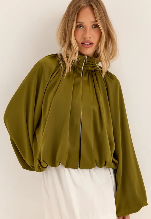 Bubble Hem Satin Jacket