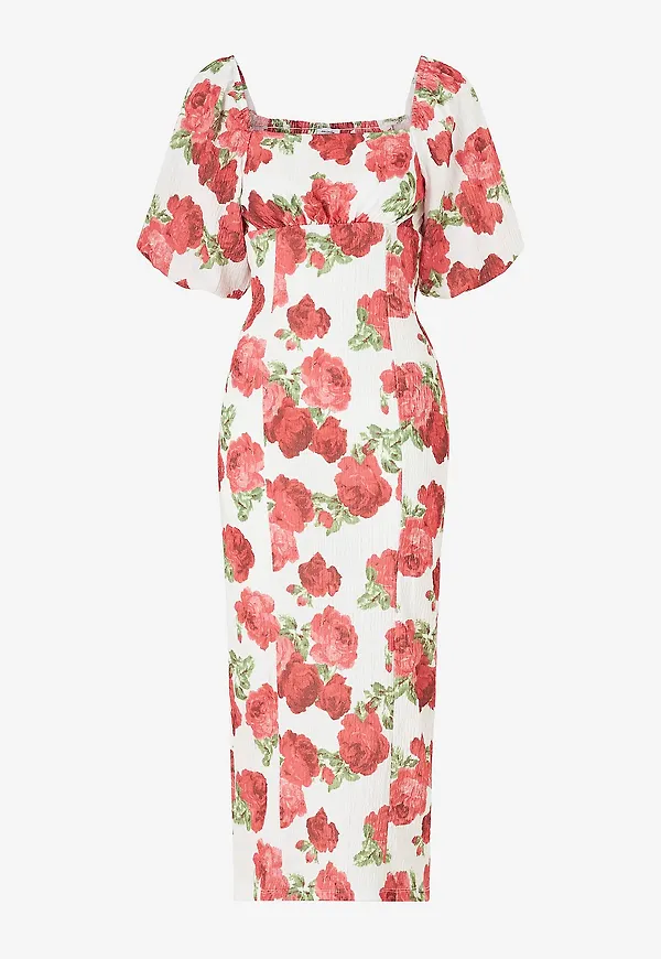 Bubbleroom - Klänning Volume Sleeve Midi Dress - Röd