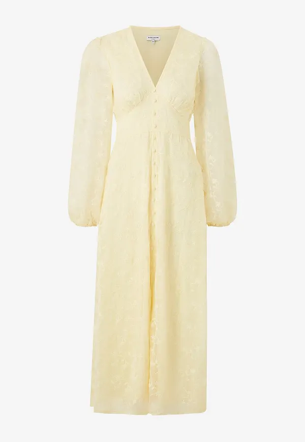 Bubbleroom - Maxiklänning Embroidered Midi Dress - Gul