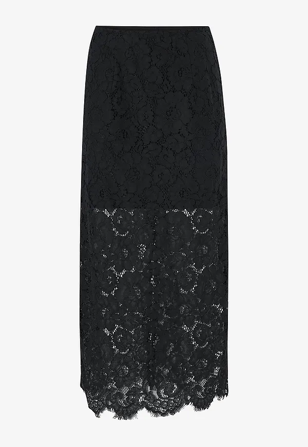 Bubbleroom - Midi Lace Skirt - Svart