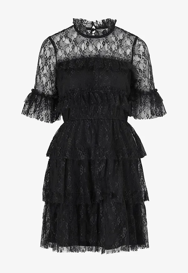 Bubbleroom - Spetsklänning Frill Lace Dress - Svart