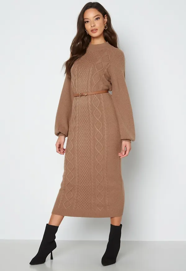 BUBBLEROOM Aisha knitted dress Light brown XL