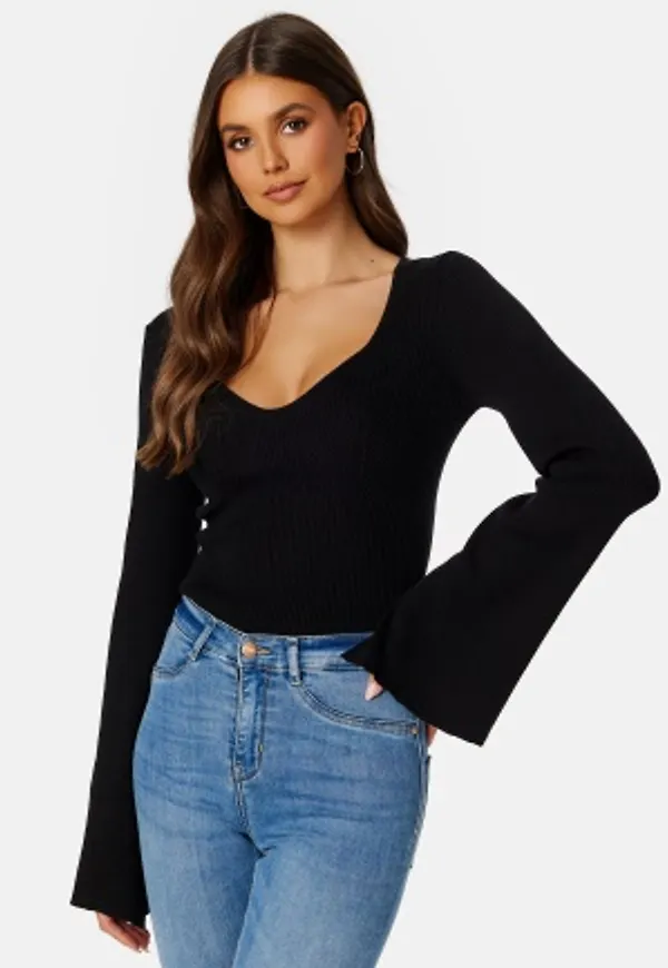 BUBBLEROOM Knitted L/S Slit Top Black M