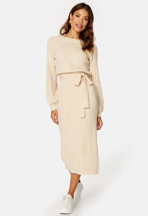 BUBBLEROOM Amira knitted dress Light beige L