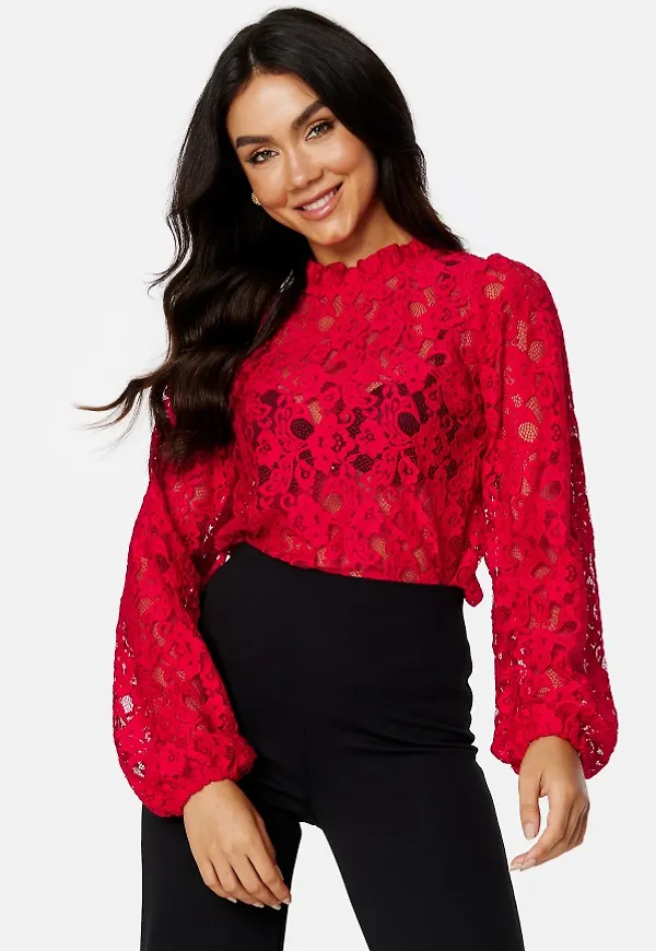 BUBBLEROOM Blanca lace top Red 44