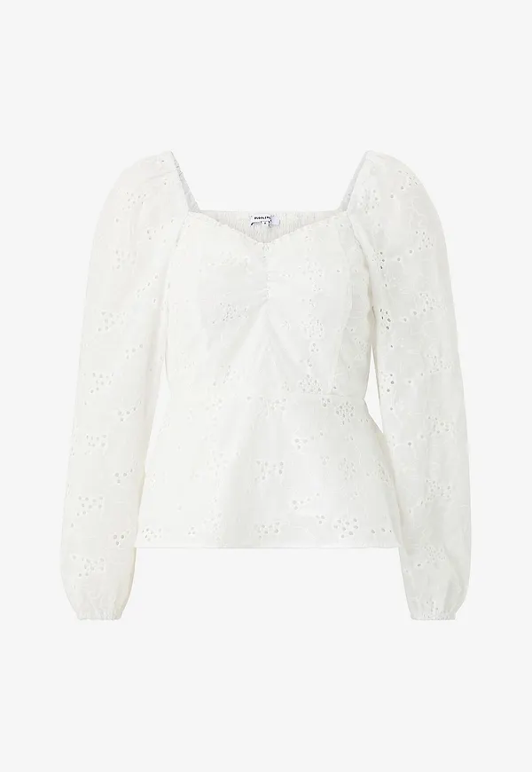 Bubbleroom - Blus Broderie Anglaise - Vit