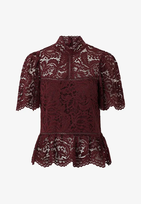 Bubbleroom - Blus Cotton Lace - Röd