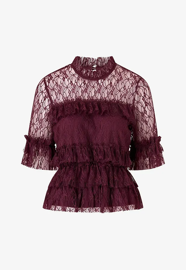 Bubbleroom - Blus Frill Lace Blouse - Röd