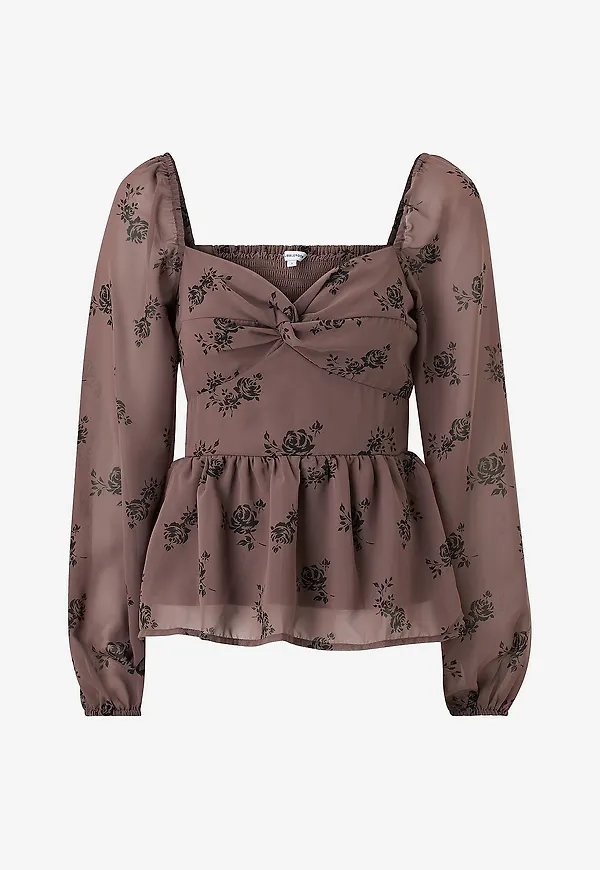 Bubbleroom - Blus Twist Detail - Brun