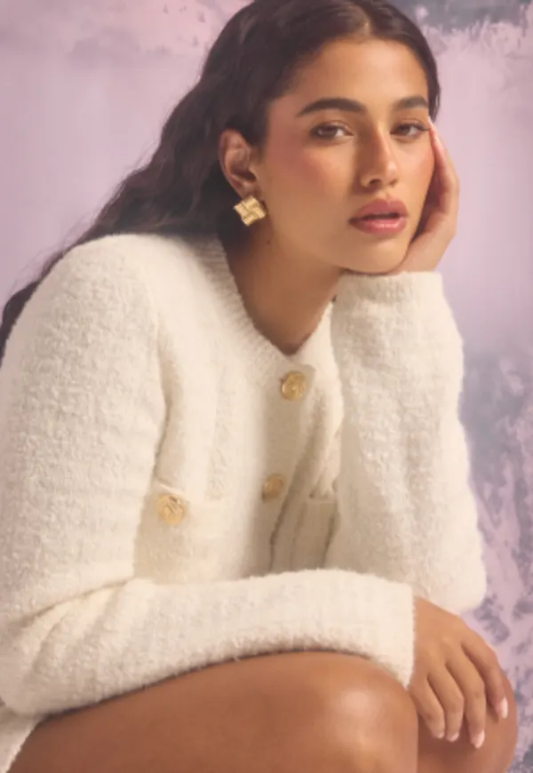 BUBBLEROOM Button Knitted Jacket Offwhite L