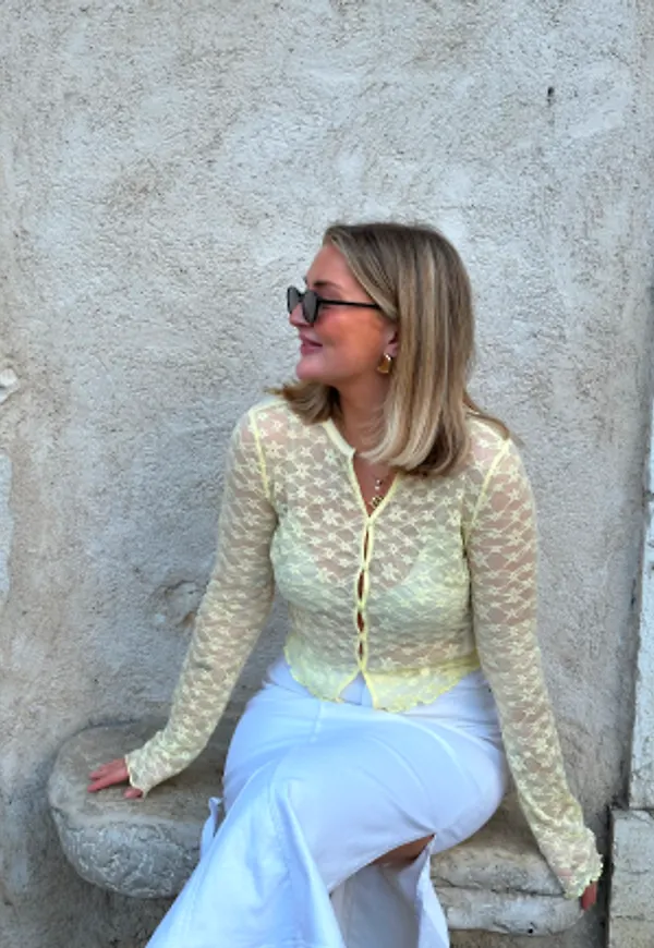 BUBBLEROOM Button Lace Cardigan Yellow XS