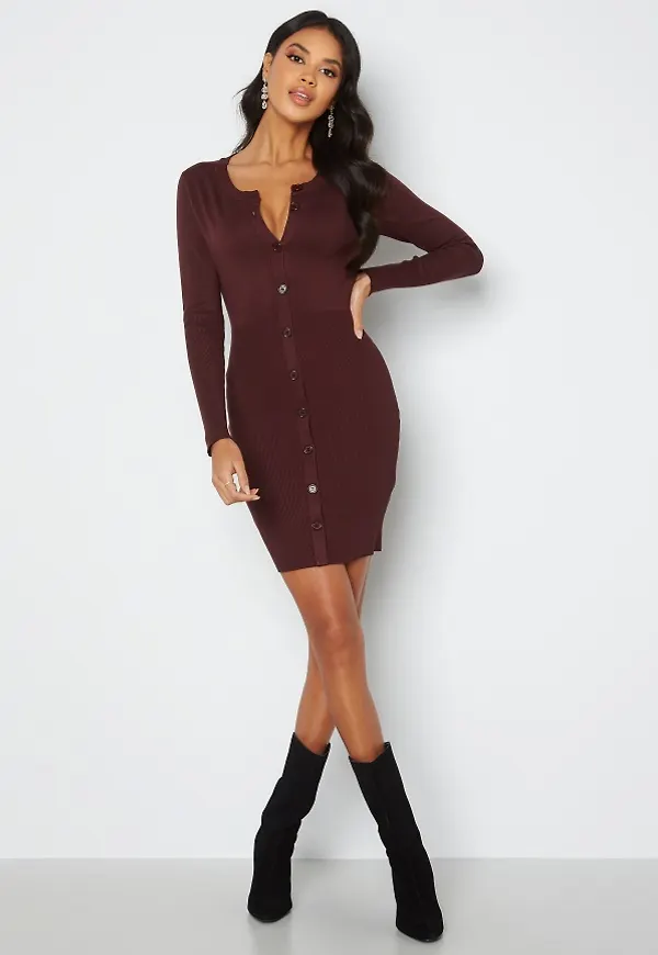 Bubbleroom Care Venette Knitted Dress Wine-red S