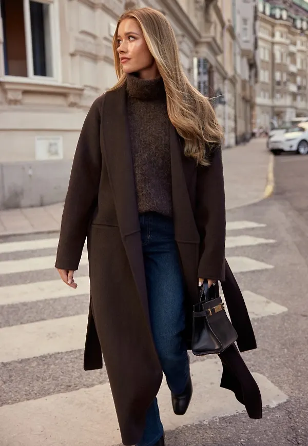BUBBLEROOM CC Belted Wool Coat Brown XL