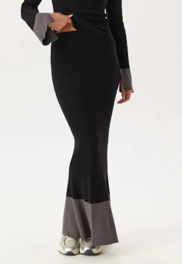 BUBBLEROOM Contrast Rib Knitted Skirt Black S
