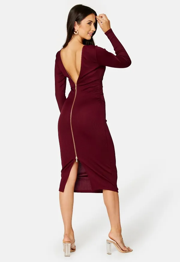 BUBBLEROOM Danniela zip midi dress Wine-red XL