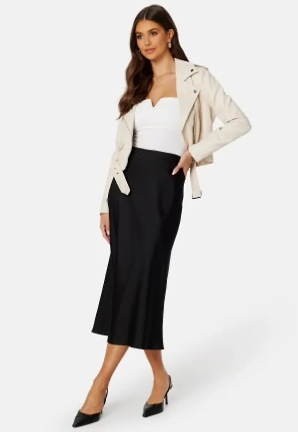 BUBBLEROOM Demi Midi Satin Skirt Black 38