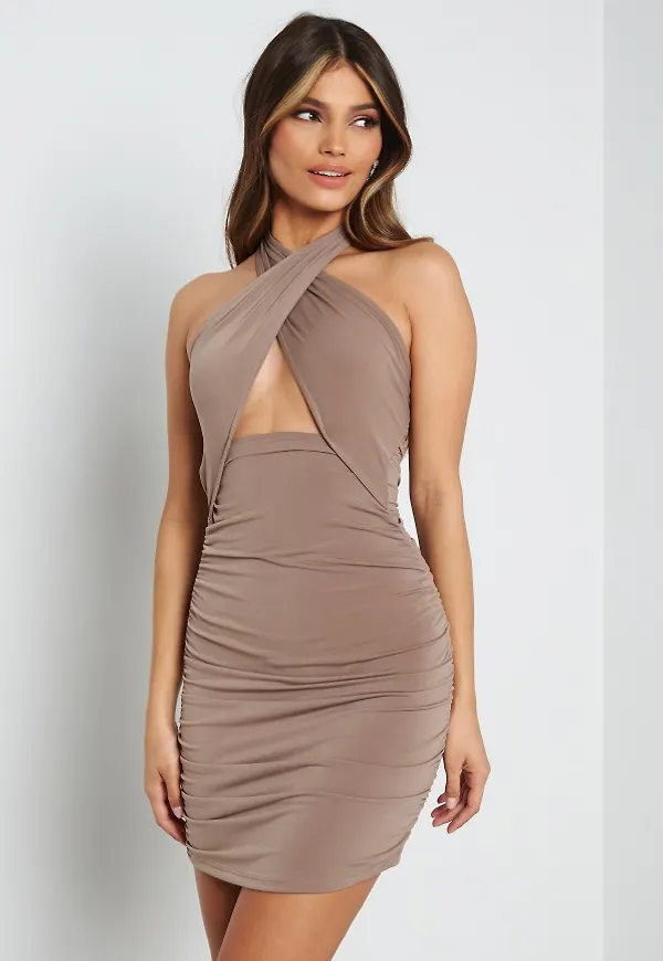 BUBBLEROOM Dizza Halterneck Dress Nougat M