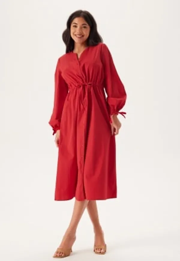 BUBBLEROOM Drawstring Cotton Dress Red XS