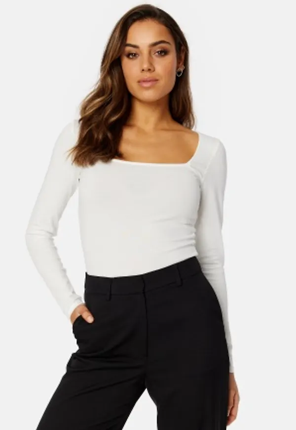 BUBBLEROOM Square Neck Long Sleeve Top White XL