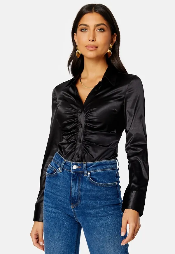 BUBBLEROOM Ellie ruched shirt Black 40