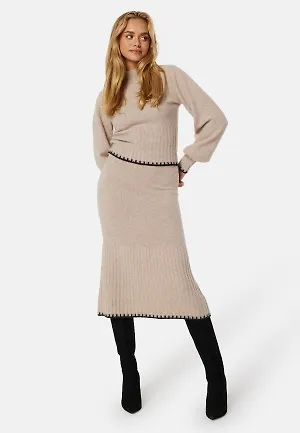 BUBBLEROOM Contrast Edge Knitted Skirt Beige melange M
