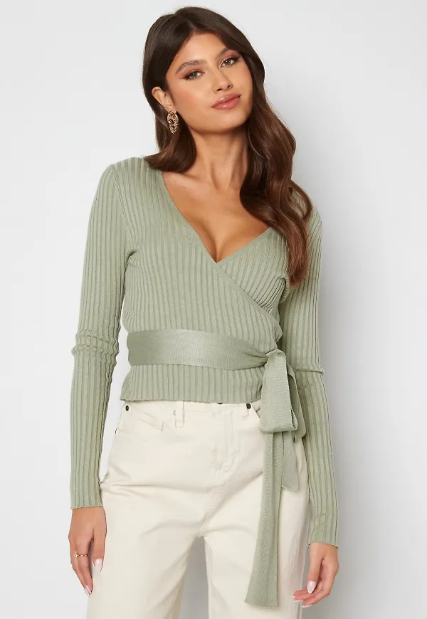 BUBBLEROOM Enea knitted wrap top Dusty green L