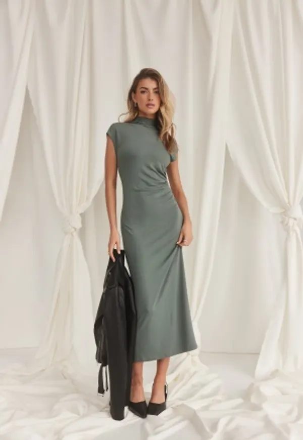 BUBBLEROOM Eve Soft Drapy Dress Green L