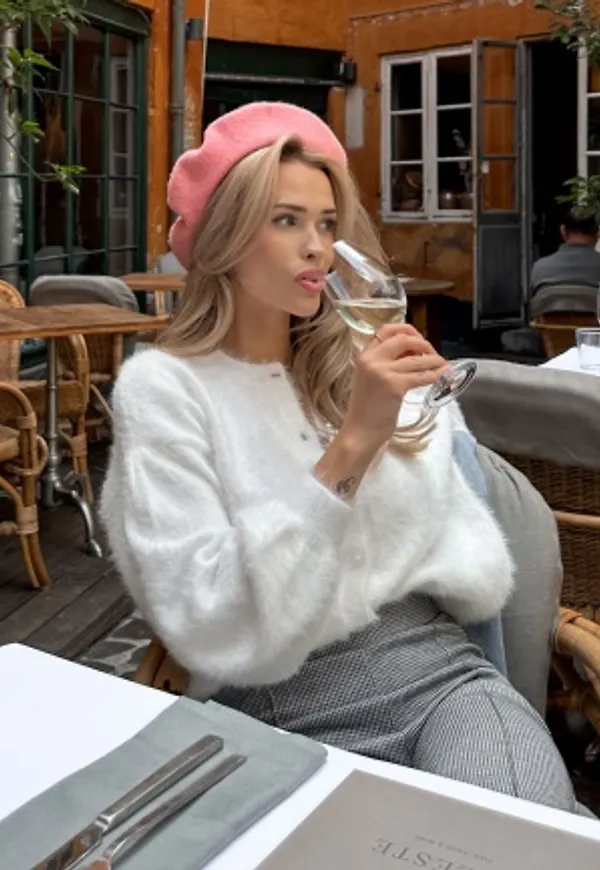 BUBBLEROOM Fluffy Knitted Pearl Cardigan Offwhite S