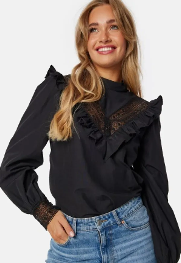 BUBBLEROOM Frill Lace Blouse Black S